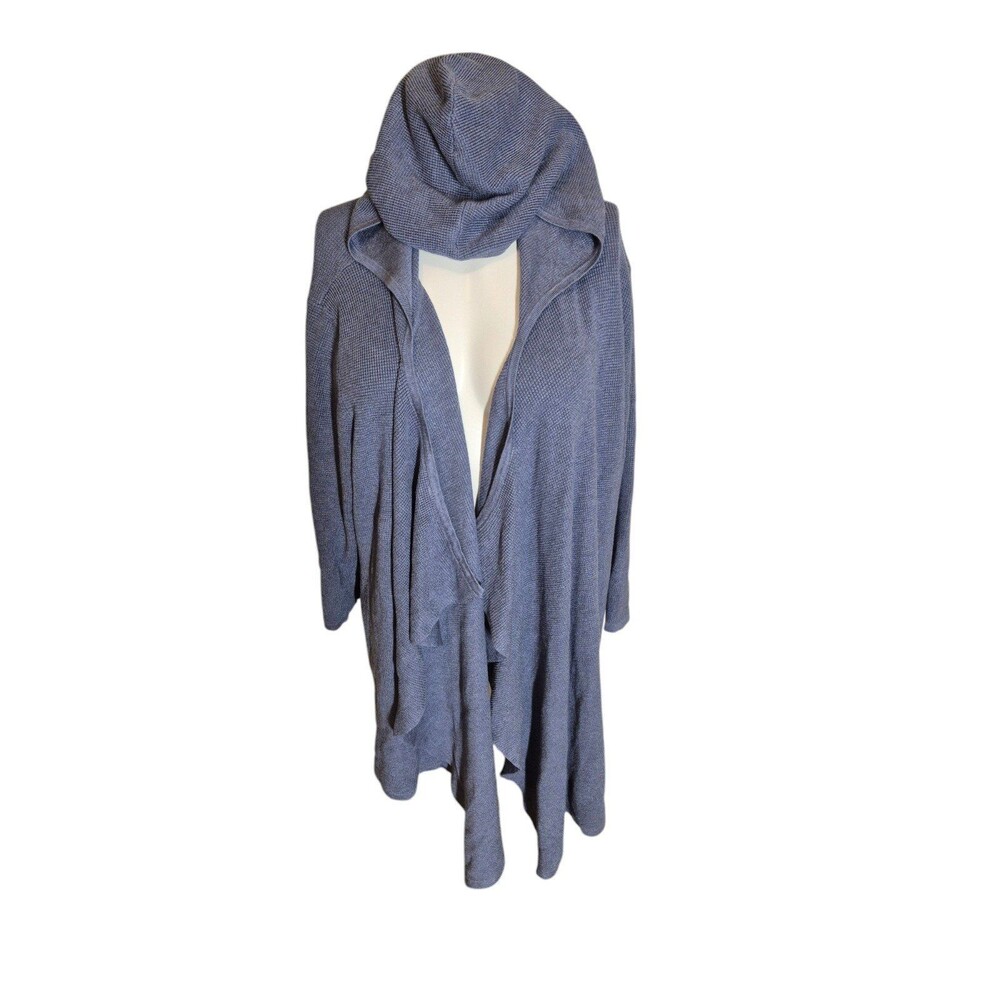 Cyrus Hooded Waterfall Cardigan Waffle Knit Soft Sweater Bluegray Sz 2X